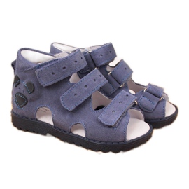 Sandalias de piel para niño con osito Kornecki azul