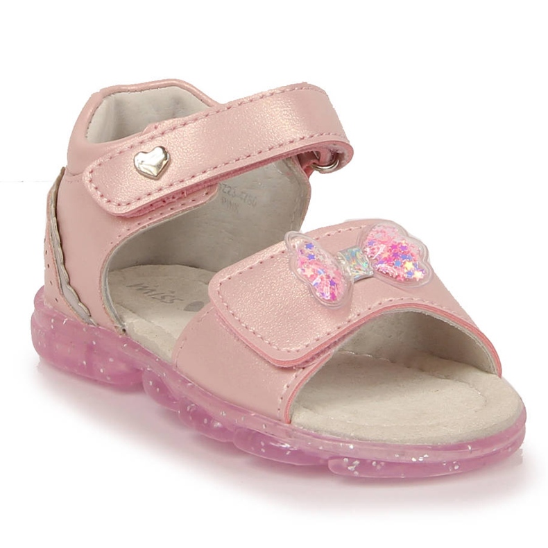 Sandalias niña con velcro y lazo rosado