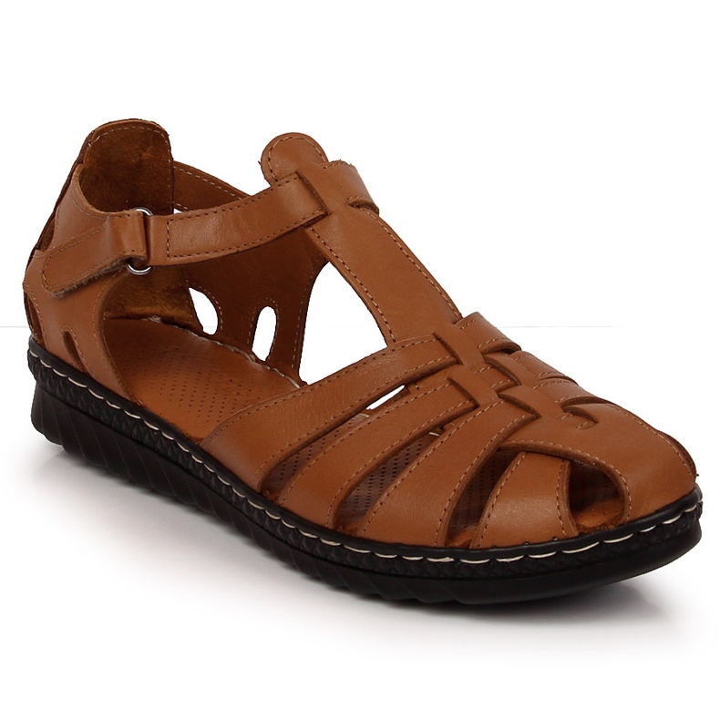 Sandalias de mujer de piel marrón con velcro T.Sokolski