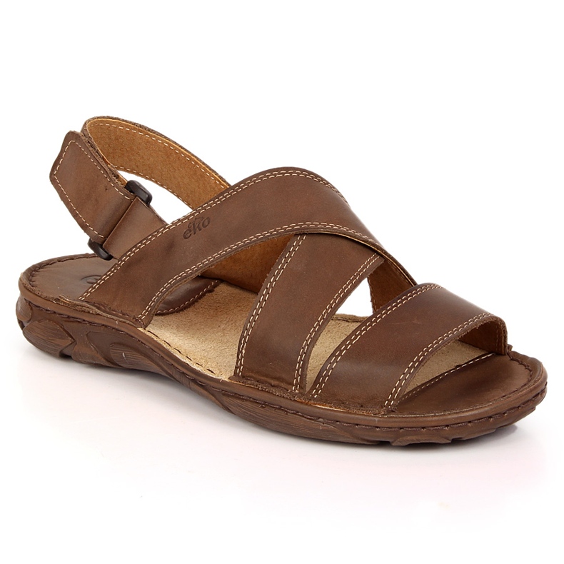EKO Sandalias hombre piel marrón con velcro ECO