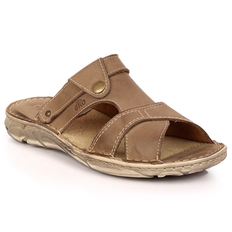 Babuchas EKO de hombre en piel marrón beige