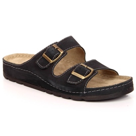 Negro Helios 813 babuchas de piel hombre cómodas negras
