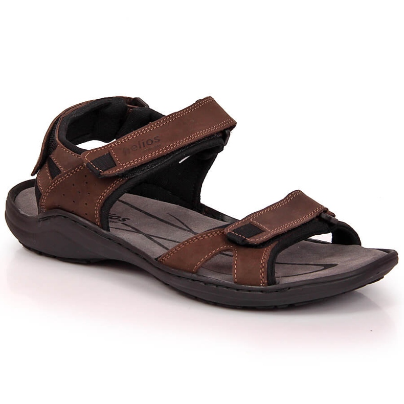 Sandalias de hombre en piel con velcro marrón Helios 854