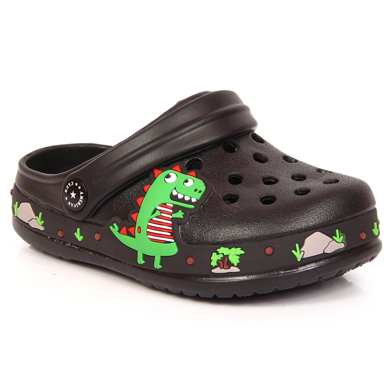 Pantuflas American Club Cokes negras con dinosaurio negro