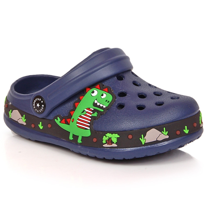 Zapatillas de estar por casa American Club azul marino con dinosaurio