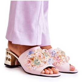 PA2 Pantuflas De Mujer De Piel Con Tacón Alto Y Adorno Calinda Rosa rosado PA2 Pantuflas De Mujer De Piel Con Tacón Alto Y Adorno Calinda Rosa rosado