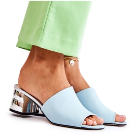 PA2 Pantuflas De Mujer En Piel Con Tacón Azul Perry