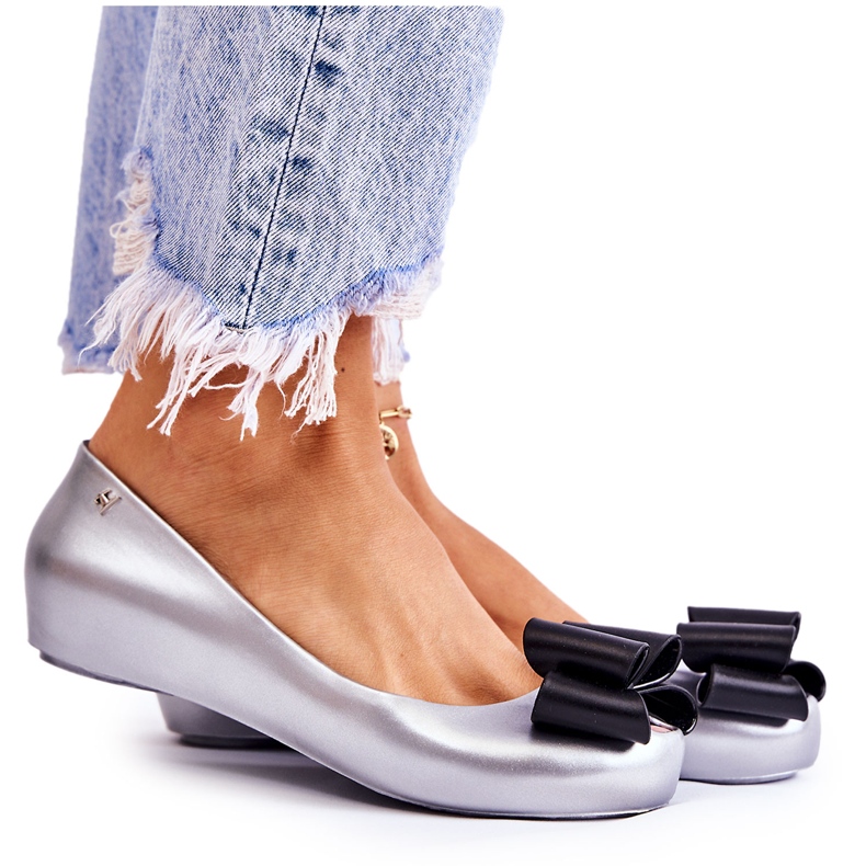 PH1 Bailarinas De Mujer De Goma Con Lazo Florete Plateado plata