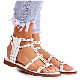 PG1 Sandalias De Mujer Con Tachuelas En Blanco Cavos