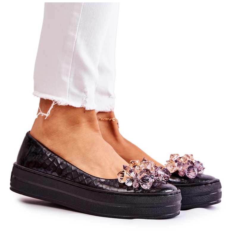 PA2 Bailarinas De Cuero En La Plataforma Con Adorno Beriette Negro PA2 Bailarinas De Cuero En La Plataforma Con Adorno Beriette Negro