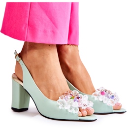 PA2 Sandalias De Bombas De Cuero De Moda Con Decoración De Meriss Verde