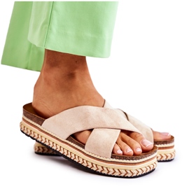 PG1 Pantuflas De Mujer De Ante Sobre Una Plataforma Beige Jossie