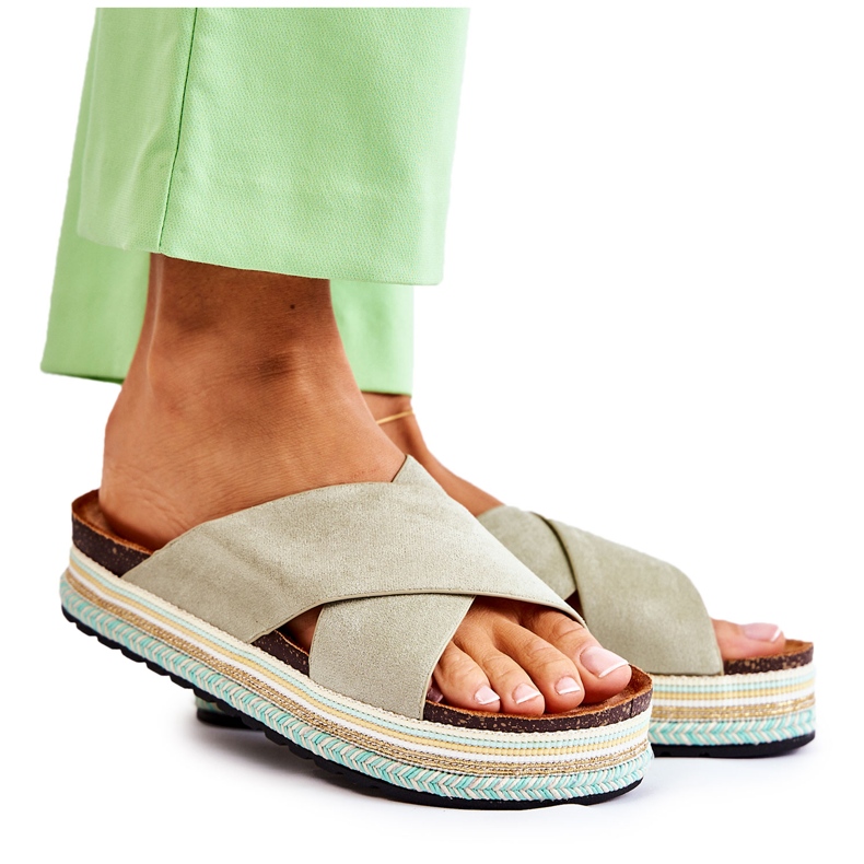 PG1 Pantuflas De Mujer De Ante En La Plataforma Neriko Verde