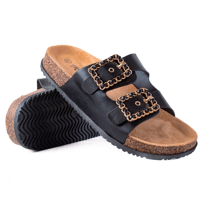 SHELOVET Zapatillas casa con hebillas decorativas negro