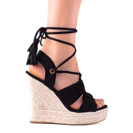 SHELOVET Alpargatas Sandalias Atadas Altas negro