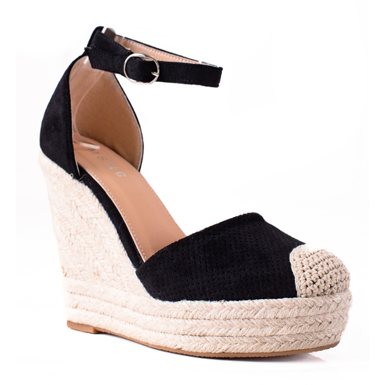 SHELOVET Alpargatas en sandalias de cuña negro