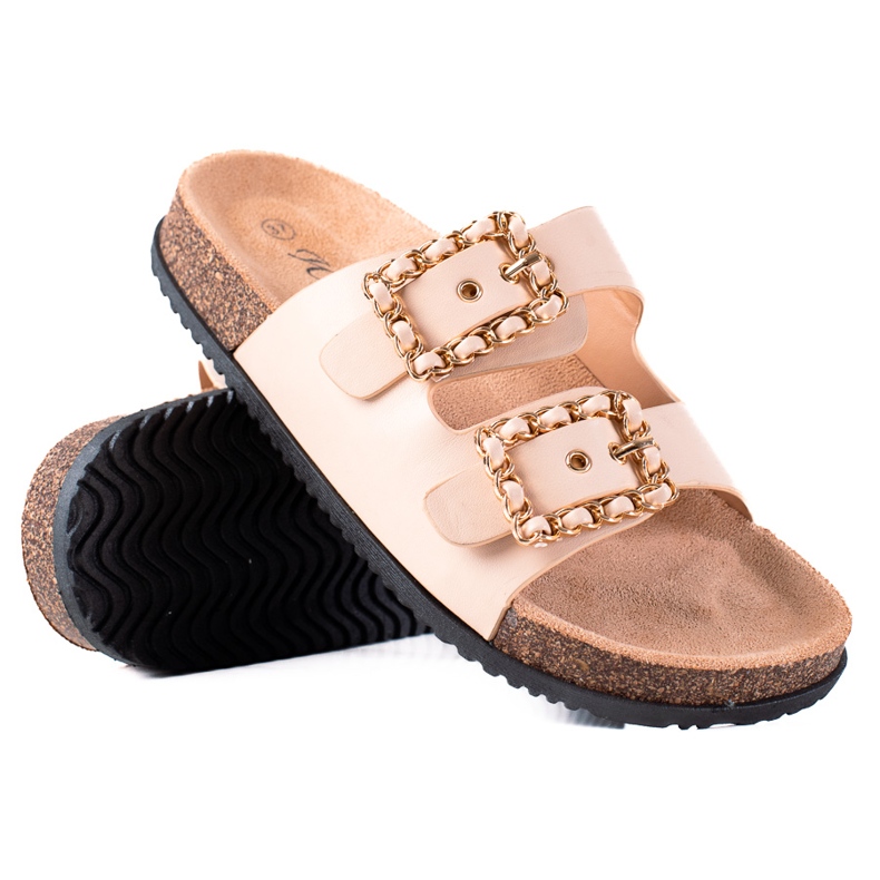 SHELOVET Zapatillas casa con hebillas decorativas beige