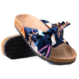 SHELOVET Pantuflas Azules Con Lazo azul marino