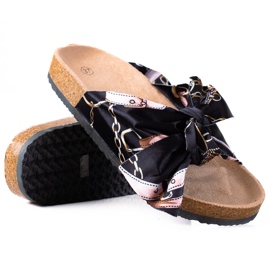 SHELOVET Pantuflas Negras Con Lazo negro