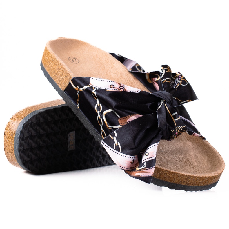 SHELOVET Pantuflas Negras Con Lazo negro