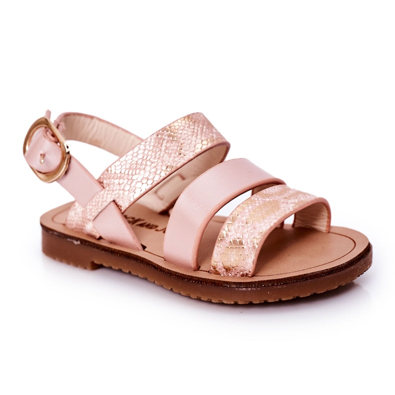 Sandalias Infantiles con Estampado Serpiente Brillante, Rosa rosado