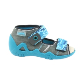 Sandalias de befado para niños con inserto de cuero 350P062 azul gris