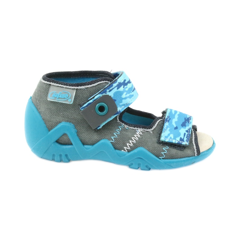 Sandalias de befado para niños con inserto de cuero 350P062 azul gris