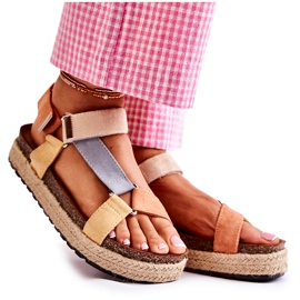 FB1 Sandalias Mujer Para Verano Beige-Amarillo Galia marrón naranja