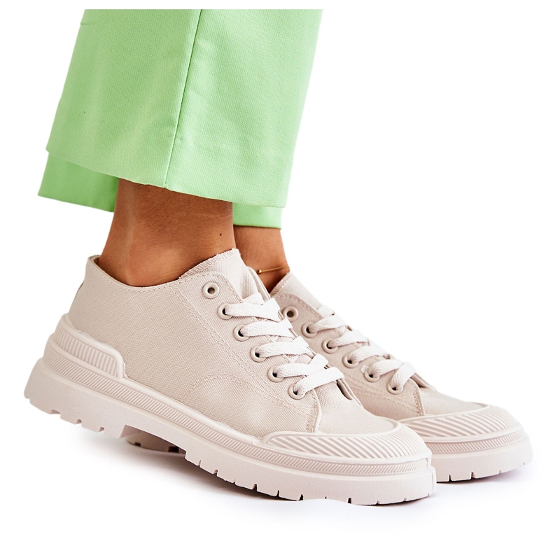 PS1 Deportivas Mujer de Tela Beige Claro Parossa