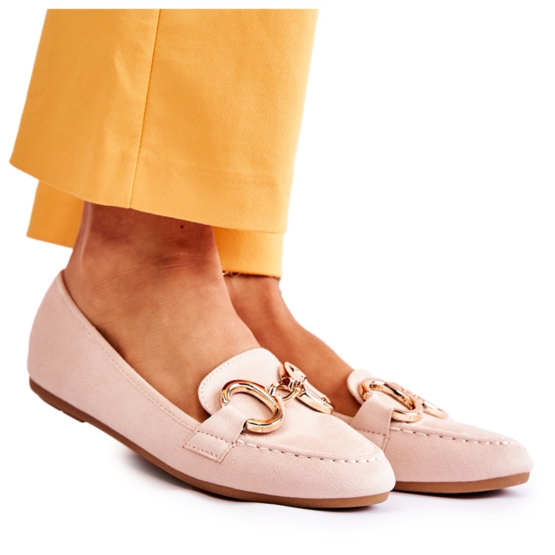 Mocasines De Mujer En Ante Con Decoración Reality Beige