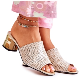 PA2 Pantuflas Mujer Piel Cocodrilo Tacón Beige Perry