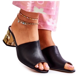 PA2 Pantuflas De Mujer En Piel Con Tacón Negro Perry