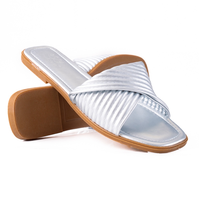 SHELOVET Pantuflas planas de mujer plata