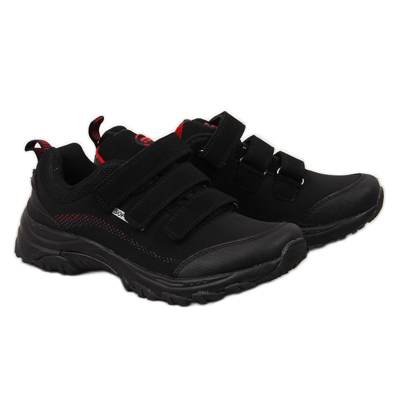 Zapatos trekking con cierre adhesivo impermeable negro y rojo American Club