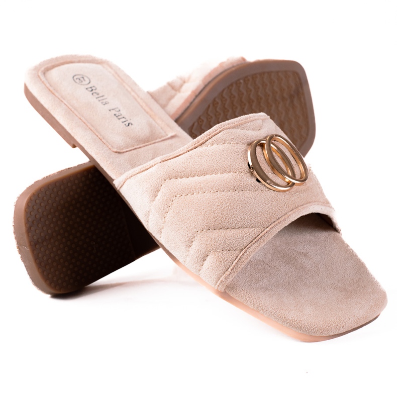 SHELOVET Pantuflas de gamuza para mujer beige