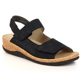 Sandalias de mujer de piel con cuña Rieker V7170-14 azul marino