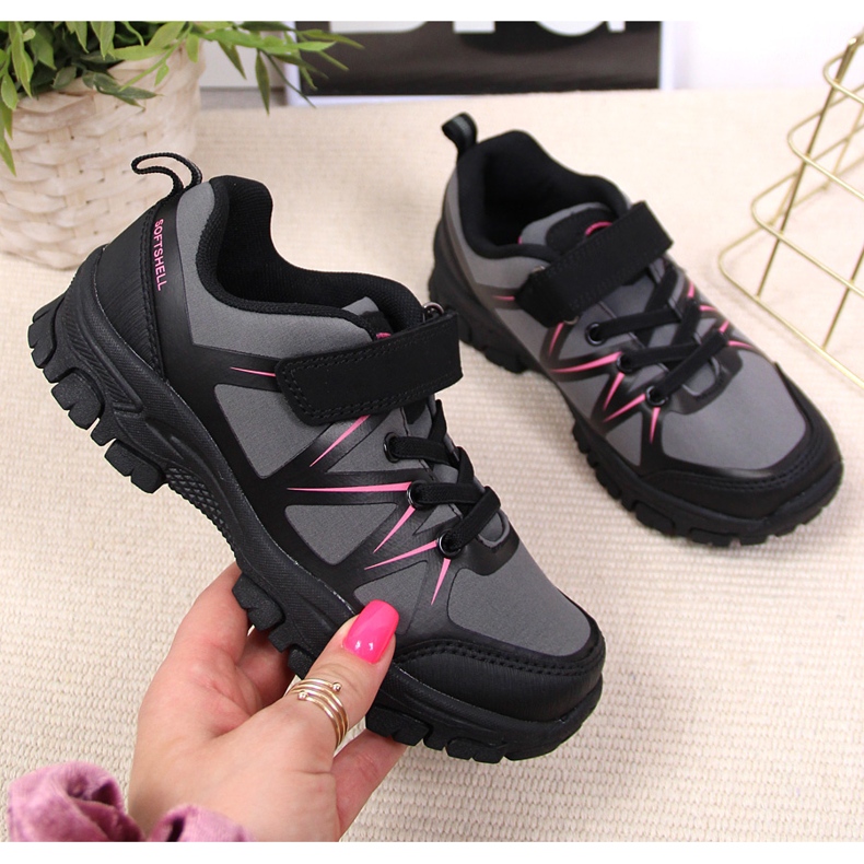 Zapatos de trekking para niños impermeables con cierre adhesivo gris American Club negro