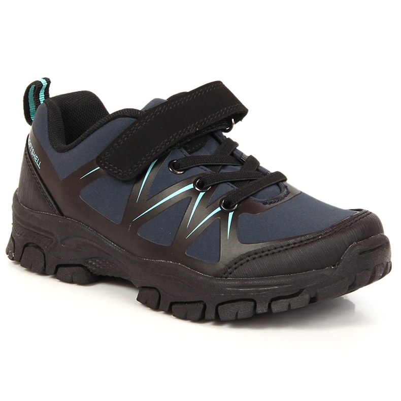 Zapatos de trekking para niños impermeables con velcro azul marino American Club negro