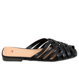 Loretta Black trenzado zapatillas de estar por casa mujer negro