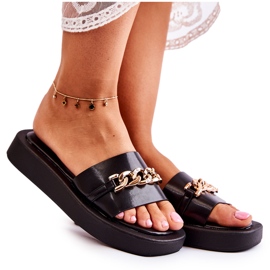S.Barski Pantuflas Megosa Negras De Moda Con Cadena negro