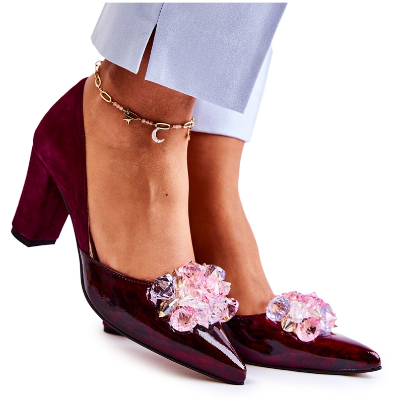 PA2 Zapatos de tacón de cuero de moda con adornos de Louna granate rojo
