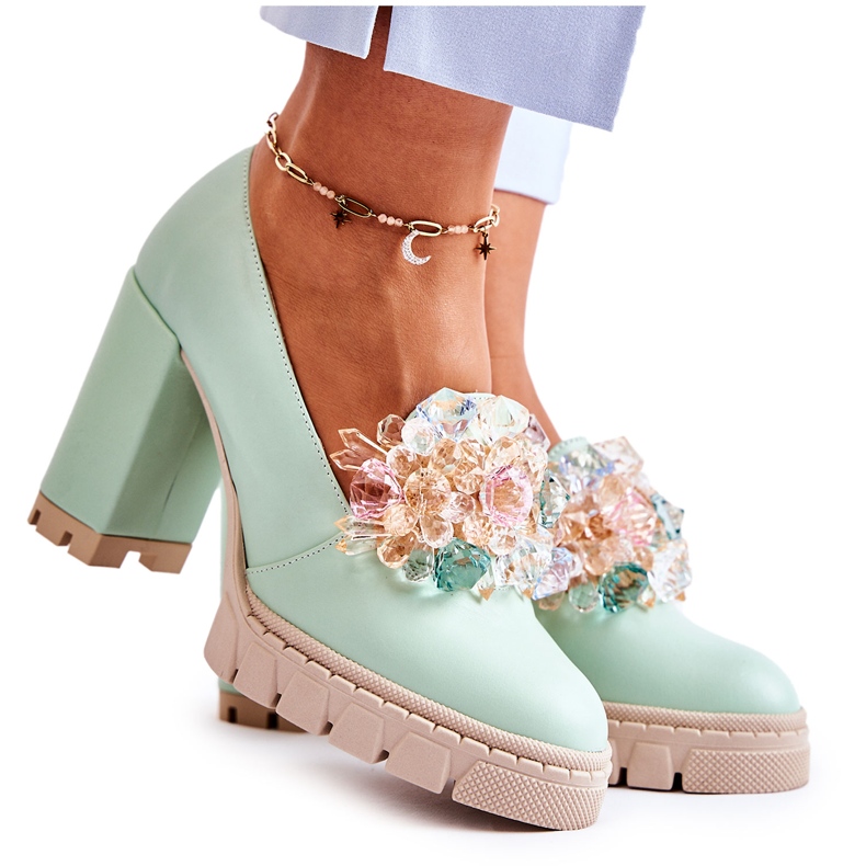 PA2 Zapatos De Salón Elegantes Con Adorno Caterine Verde Liso