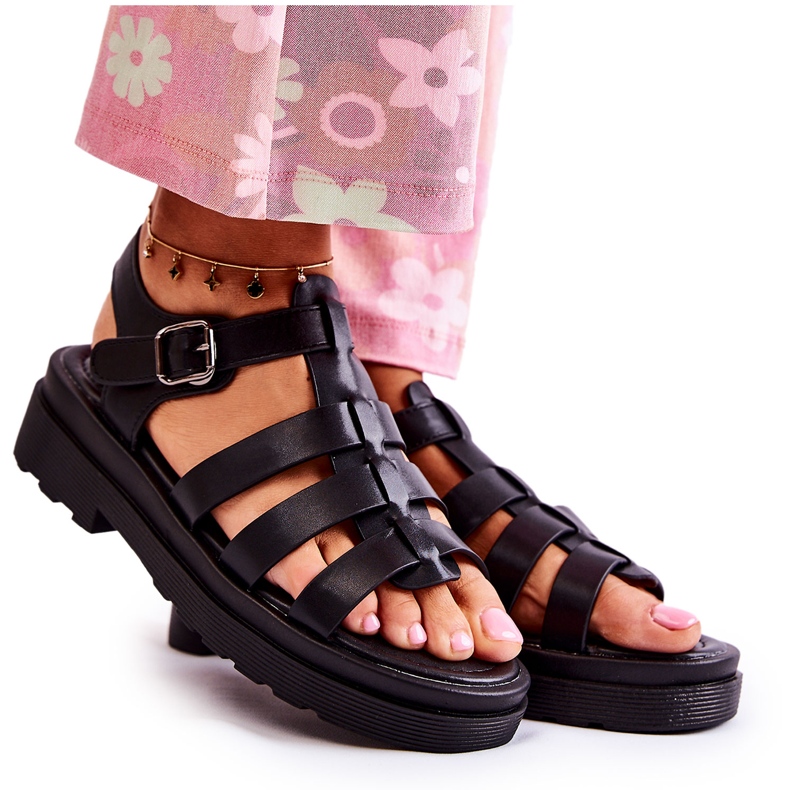 PG1 Sandalias De Moda Con Tiras Negro Malien