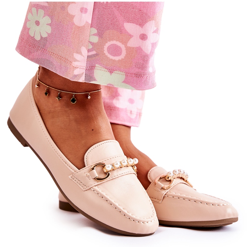 PG1 Mocasines Mujer Con Perlas Decorativas Beige Sergia