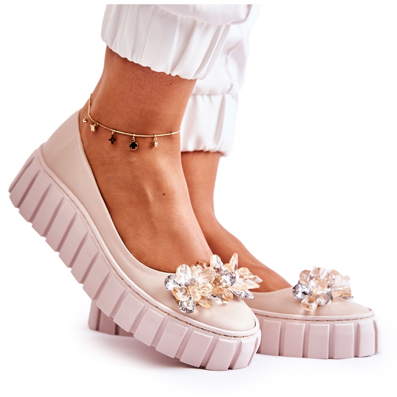 PA2 Bailarinas De Piel Sobre Plataforma Adorno Ladette Beige