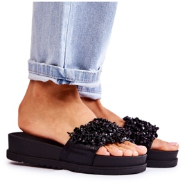 Chanclas de plataforma para mujer con adornos, negro