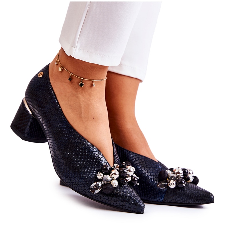 Zapatos De Salón De Piel Con Adorno Laura Messi 2487 Negro