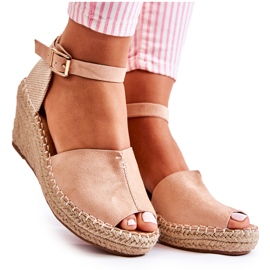 PE1 Sandalias Mujer Cuña Cómodas Rosa Claro Dellia beige