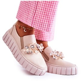 PA2 Zapatillas Slip-On De Mujer De Piel Con Adorno Mirana Beige