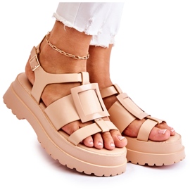 PS1 Sandalias De Mujer En Piel Con Plataforma Corene Beige Oscuro PS1 Sandalias De Mujer En Piel Con Plataforma Corene Beige Oscuro